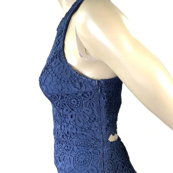 Hollister Crochet Halter Racerback Cut Out Mini Sheath Dress Women Size M Navy - Picture 5 of 16